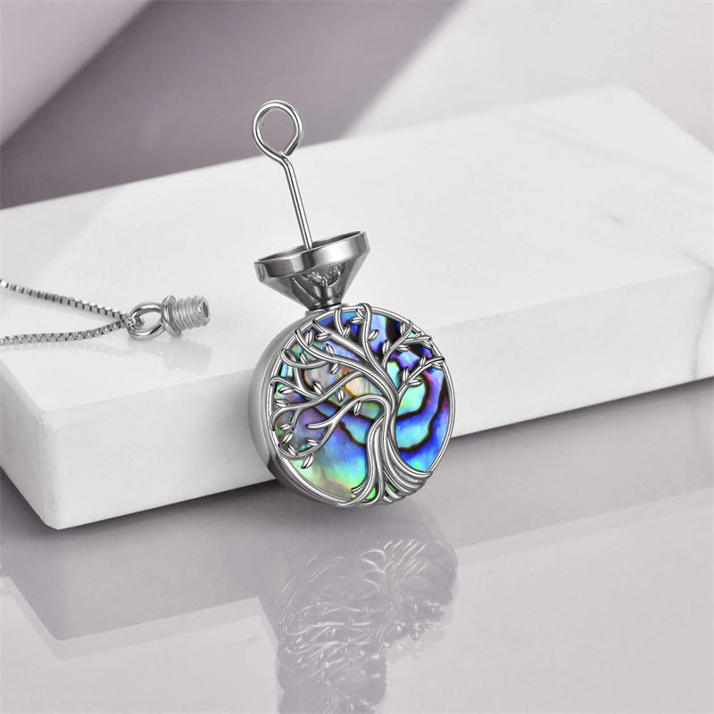 Sterling Silver Tree of Life Urn Necklaces Abalone Opal Shell Cremation Jewelry for Ashes