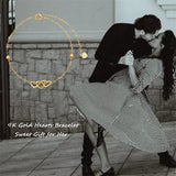 10K Real Gold Three Hearts Bracelets Jewelry Gifts For Women Girls