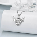 Sterling Silver Heart Highland Cow Pendant Necklace
