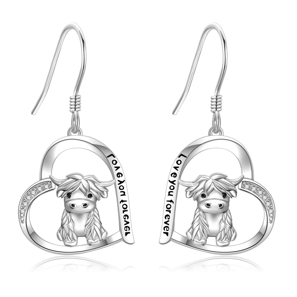 Sterling Sliver Highland Cow Stud  Dangle Earrings
