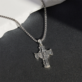 Sterling Silver St Michael & Cross Pendant Necklace for Men
