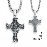 Sterling Silver St Michael & Cross Pendant Necklace for Men