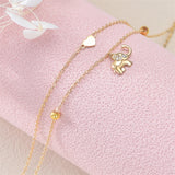 14K Solid Gold Elephant Layered Heart Anklet