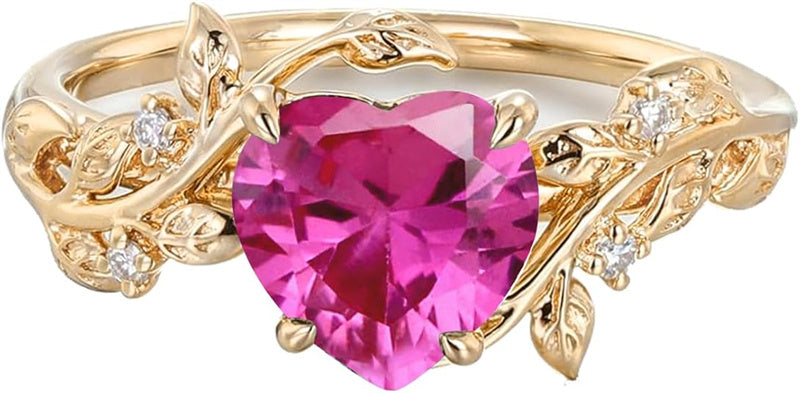 Sterling Silver 10K 14K 18K Solid Gold Heart Gemstone Vintage Engagement Ring Wedding Promise Anniversary Ring