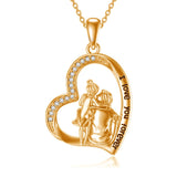 10K 14K 18K Gold Father Daughter Heart Pendant Necklace For Gift