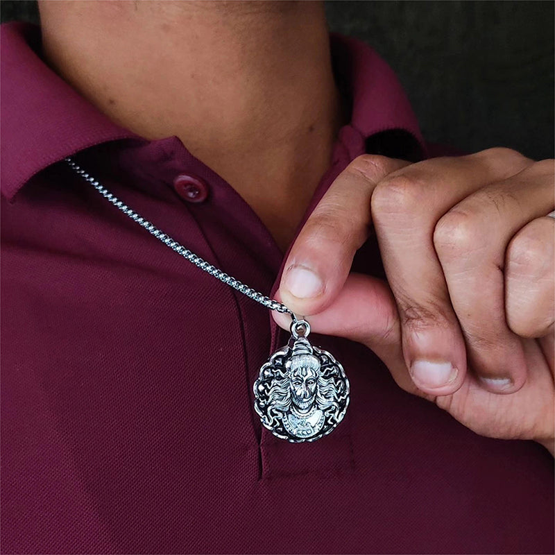 Sterling Silver Oxidized Lucky Monkey Pendant Necklace for Men