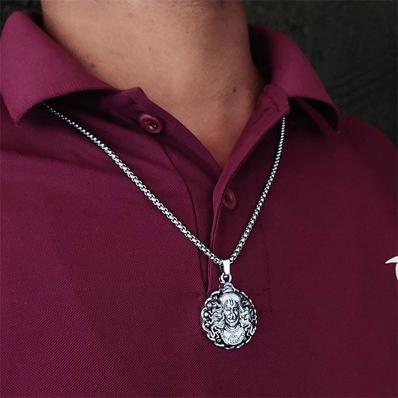 Sterling Silver Oxidized Lucky Monkey Pendant Necklace for Men