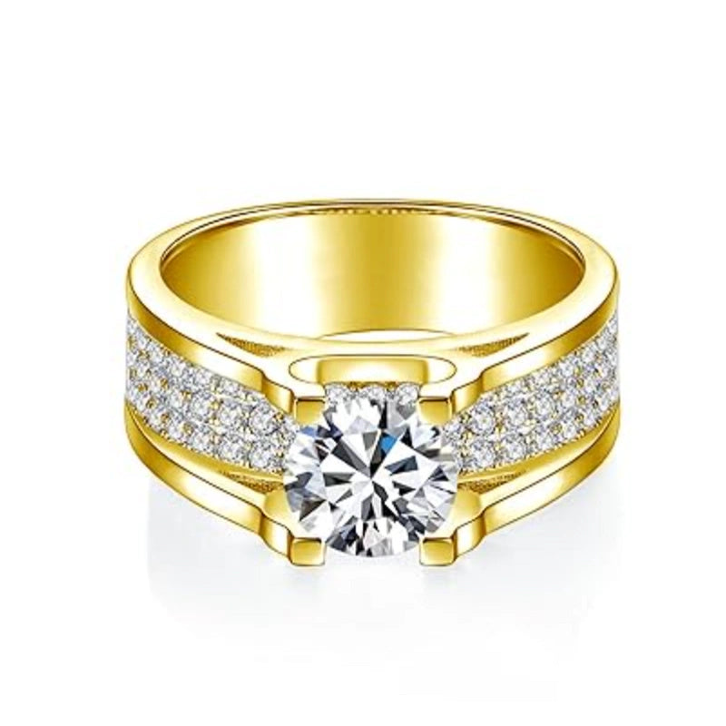 10K Gold 14K Gold 18K Gold Round Shaped Moissanite Couple & Round Ring for Men