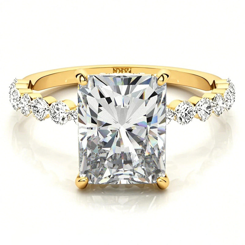 10K Gold 14K Gold 18K Gold Emerald Cut Halo Moissanite Engagement Ring