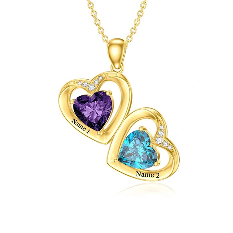 10K Gold 14K Gold 18K Gold Heart Personalized Birthstone Classic Name & Heart Pendant Necklace
