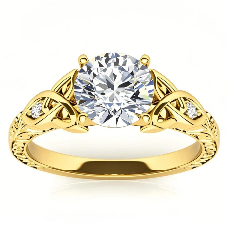 10K Gold 14K Gold 18K Gold Round Cut Celtic Knot Moissanite Engagement Ring