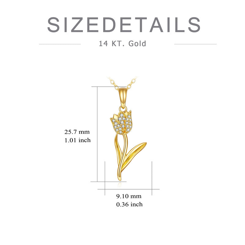 14K Gold Tulip Flower Pendant Necklace