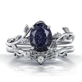 Sterling Silver Natural Moss Agate Blue Sandstone Opal Set Ring