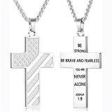 Stainless Steel Inspirational Bible Verse American Flag Cross Pendant Necklace