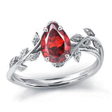 Sterling Silver Pear Birthstone  Leaf Promise Ring for Her