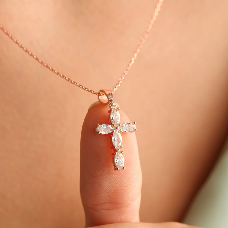 Sterling Silver 5A Cubic Zirconia Cross Pendant Necklace