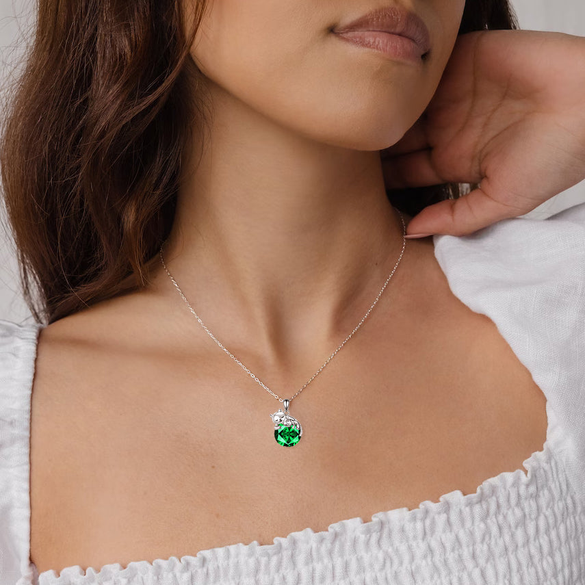 Sterling Silver Birthstone Cat Pendant Necklace