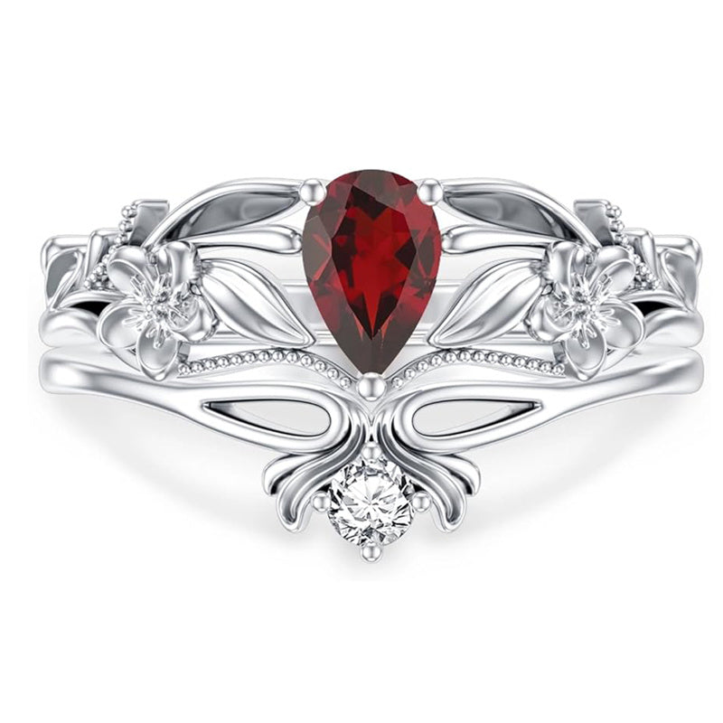 Sterling Silver Pear Shaped Gemstone Engagement Rings Set for Women