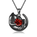 Sterling Silver Birthstone Infinity Black Cat Pendant  Necklace