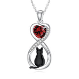 Sterling Silver Birthstone Infinity Black Cat Pendant  Necklace