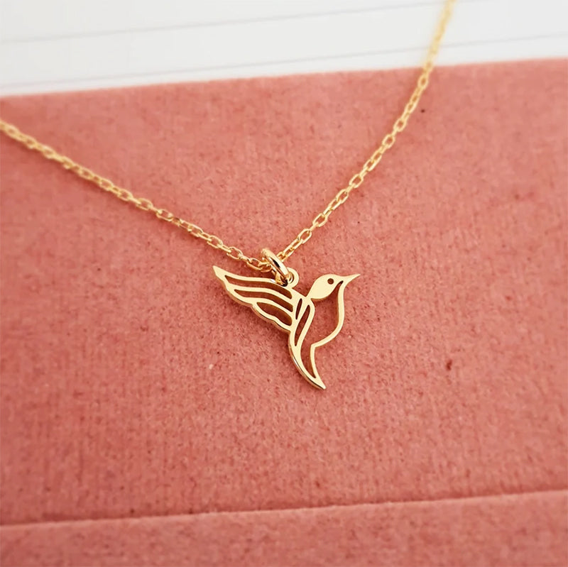 14K Gold Hummingbird Pendant Necklace