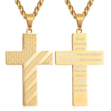 Stainless Steel Personalized Engraved American Flag Cross Pendant Necklace