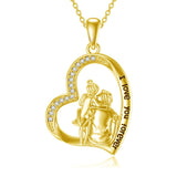 10K 14K 18K Gold Father Daughter Heart Pendant Necklace For Gift