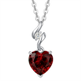 14K Solid White Gold Heart Gemstone Pendant Necklace with Sterling Silver Chain