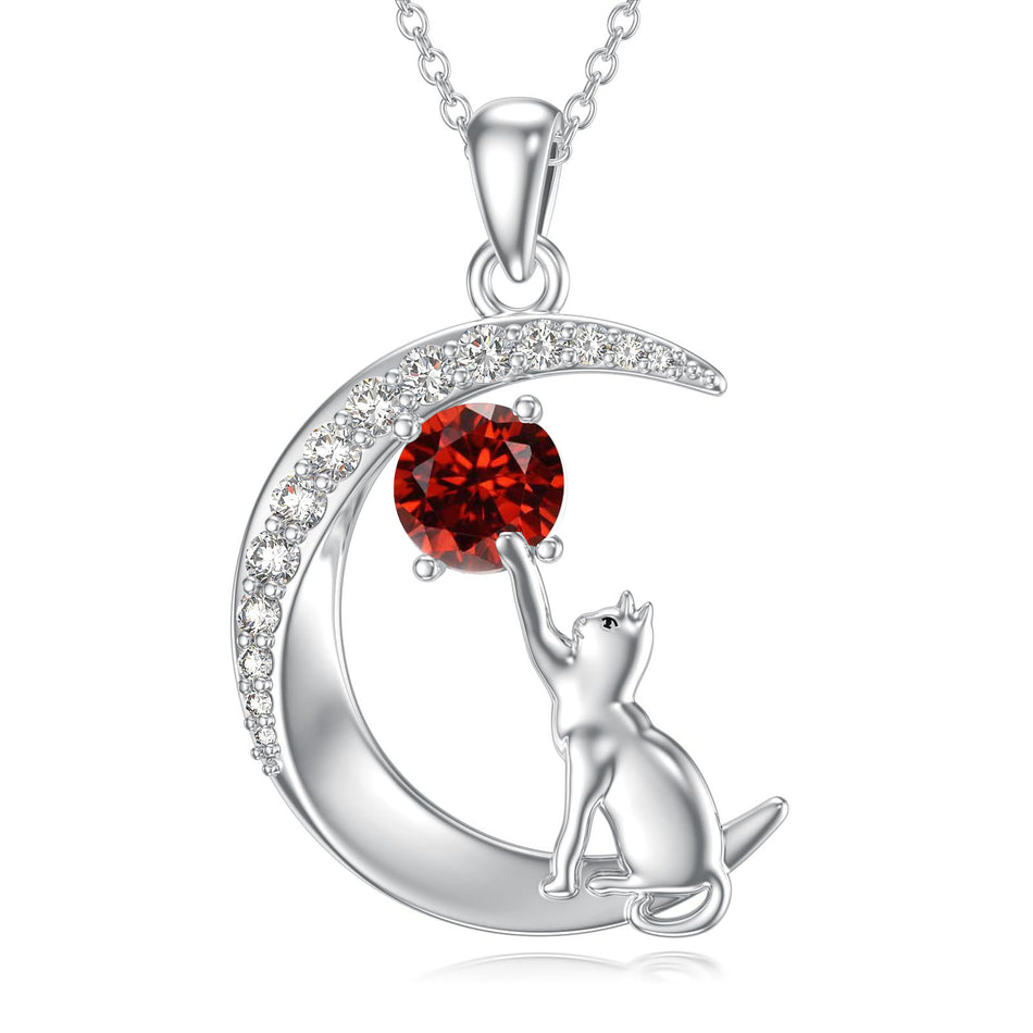 Sterling Silver Birthstone Cat Dog Monkey Pendant Necklace