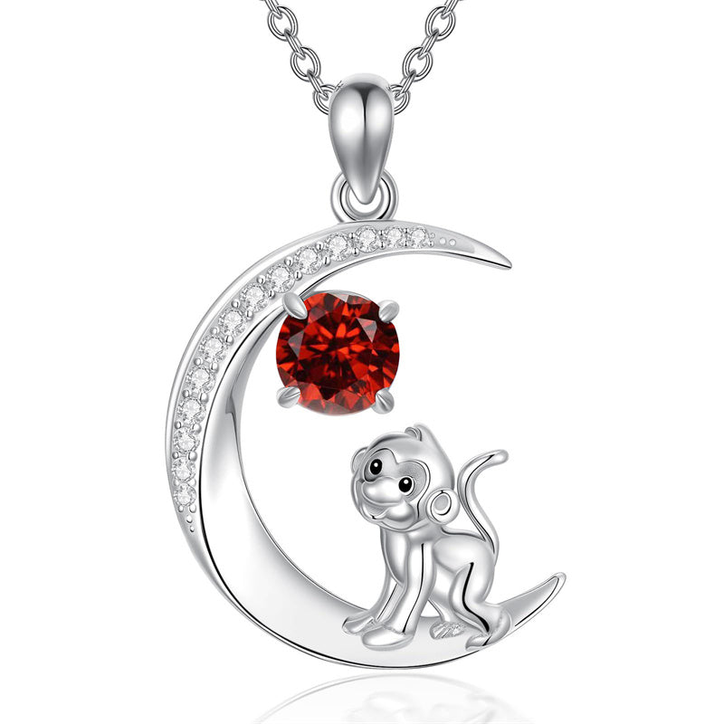 Sterling Silver Birthstone Cat Dog Monkey Pendant Necklace