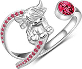 Sterling Silver Birthstone AdjustableHighland Cow Ring