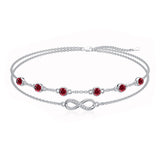 Sterling Silver Birthstone Infinity Multi-layered Anklet