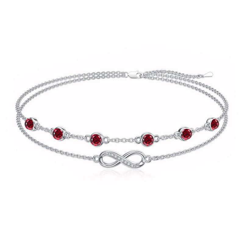 Sterling Silver Birthstone Infinity Multi-layered Anklet