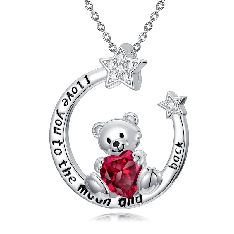 Sterling Silver Birthstone Teddy Bear Pendant Necklace