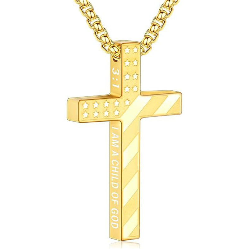 Stainless Steel Bible Verse Religious Cross Necklace for Men