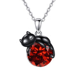 Sterling Silver Birthstone Infinity Black Cat Pendant  Necklace