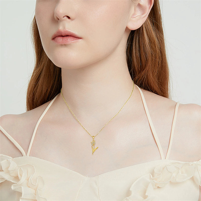 14K Gold Tulip Flower Pendant Necklace