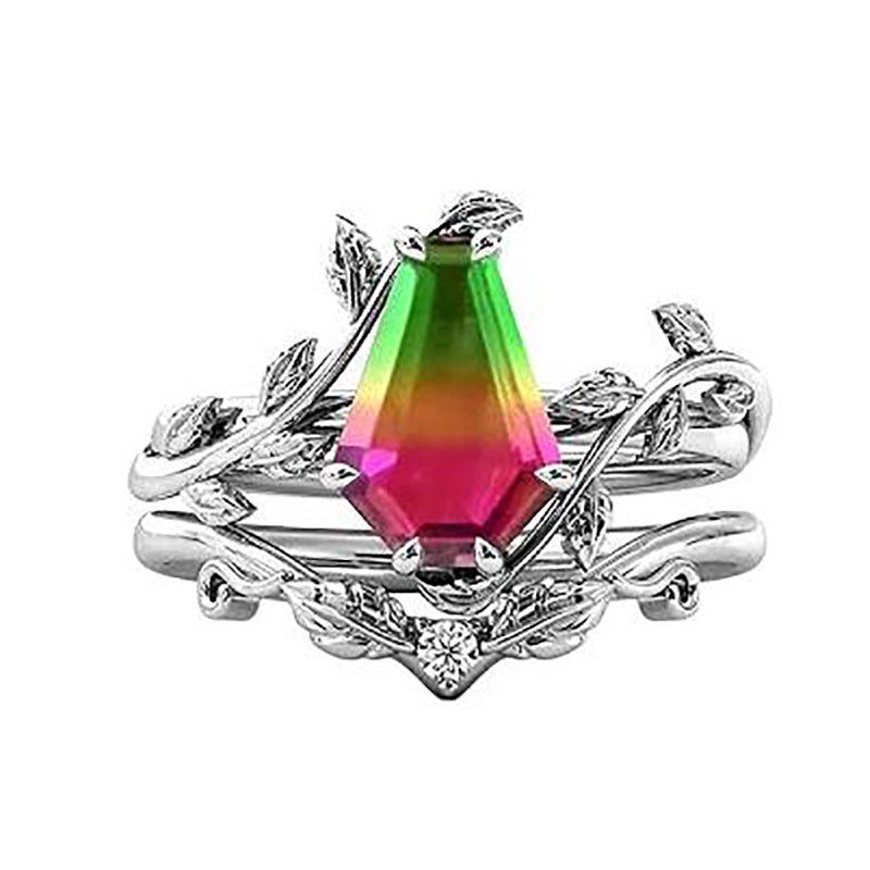 Sterling Silver Coffin Shap Vintage Gemstone Set Engagement Ring