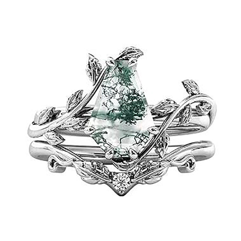 Sterling Silver Coffin Shap Vintage Gemstone Set Engagement Ring