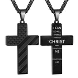 Stainless Steel Personalized Engraved American Flag Cross Pendant Necklace