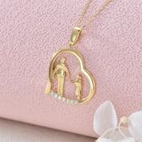 10K 14K 18K Gold Father Daughter Heart Pendant Necklace For Gift