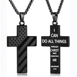 Stainless Steel Inspirational Bible Verse American Flag Cross Pendant Necklace