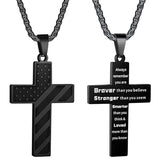 Stainless Steel Inspirational Bible Verse American Flag Pendant Necklace for Men