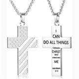 Stainless Steel Inspirational Bible Verse American Flag Cross Pendant Necklace