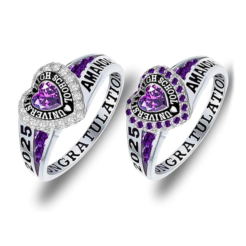 Sterling Silver Personalized Birthstone Engraved Class Rings for Women, College Senior High School Ring