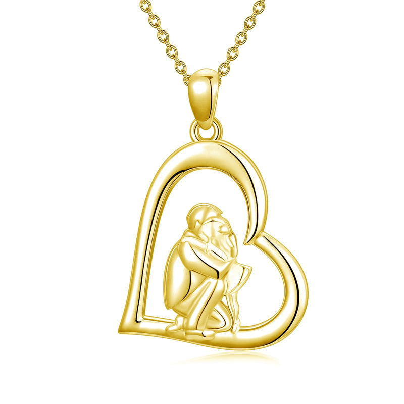 10K 14K 18K Gold Father Daughter Heart Pendant Necklace For Gift
