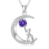 Sterling Silver Birthstone Cat Dog Monkey Pendant Necklace