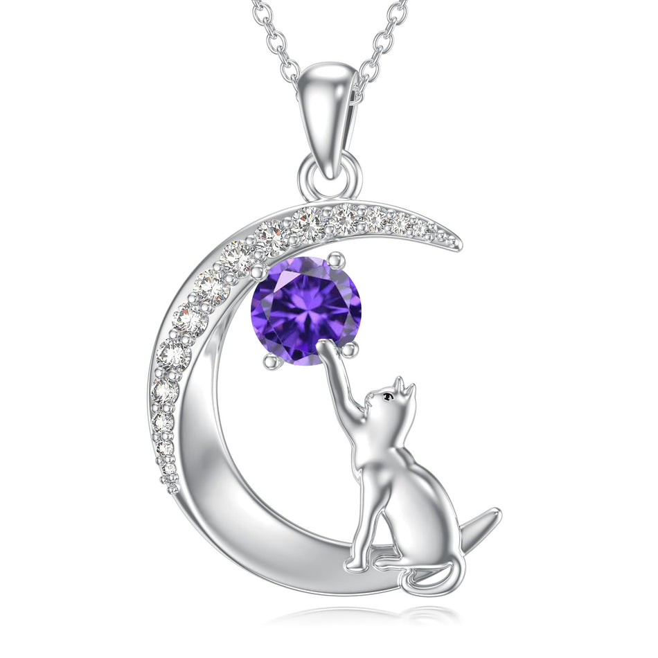 Sterling Silver Birthstone Cat Dog Monkey Pendant Necklace
