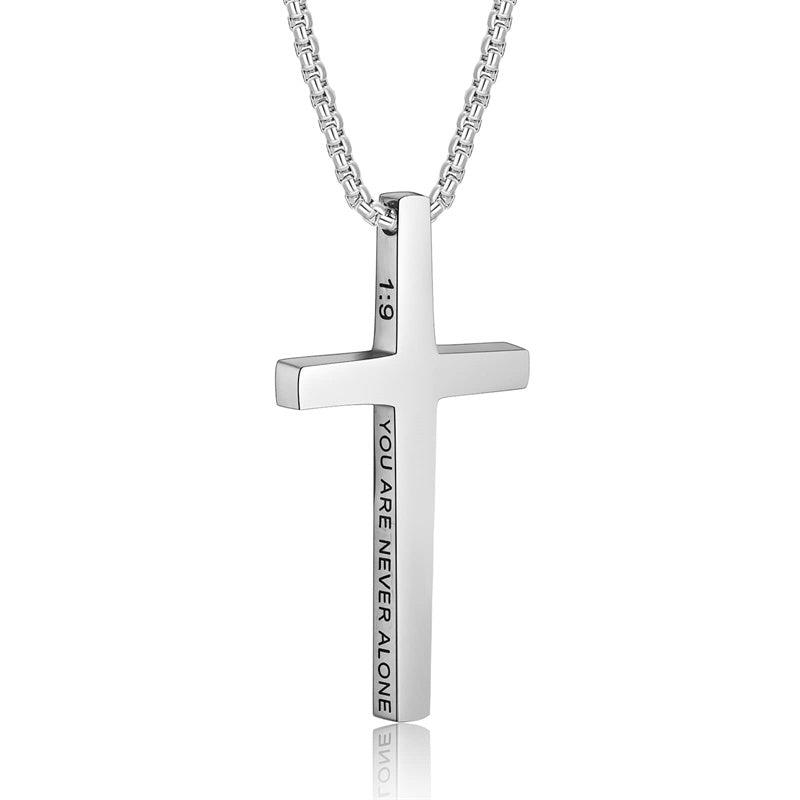 Stainless Steel Cross Pendant Necklace for Men With Engraved