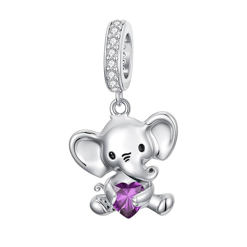 Sterling Silver 12 Months Birthstone Elephant Bead Charms